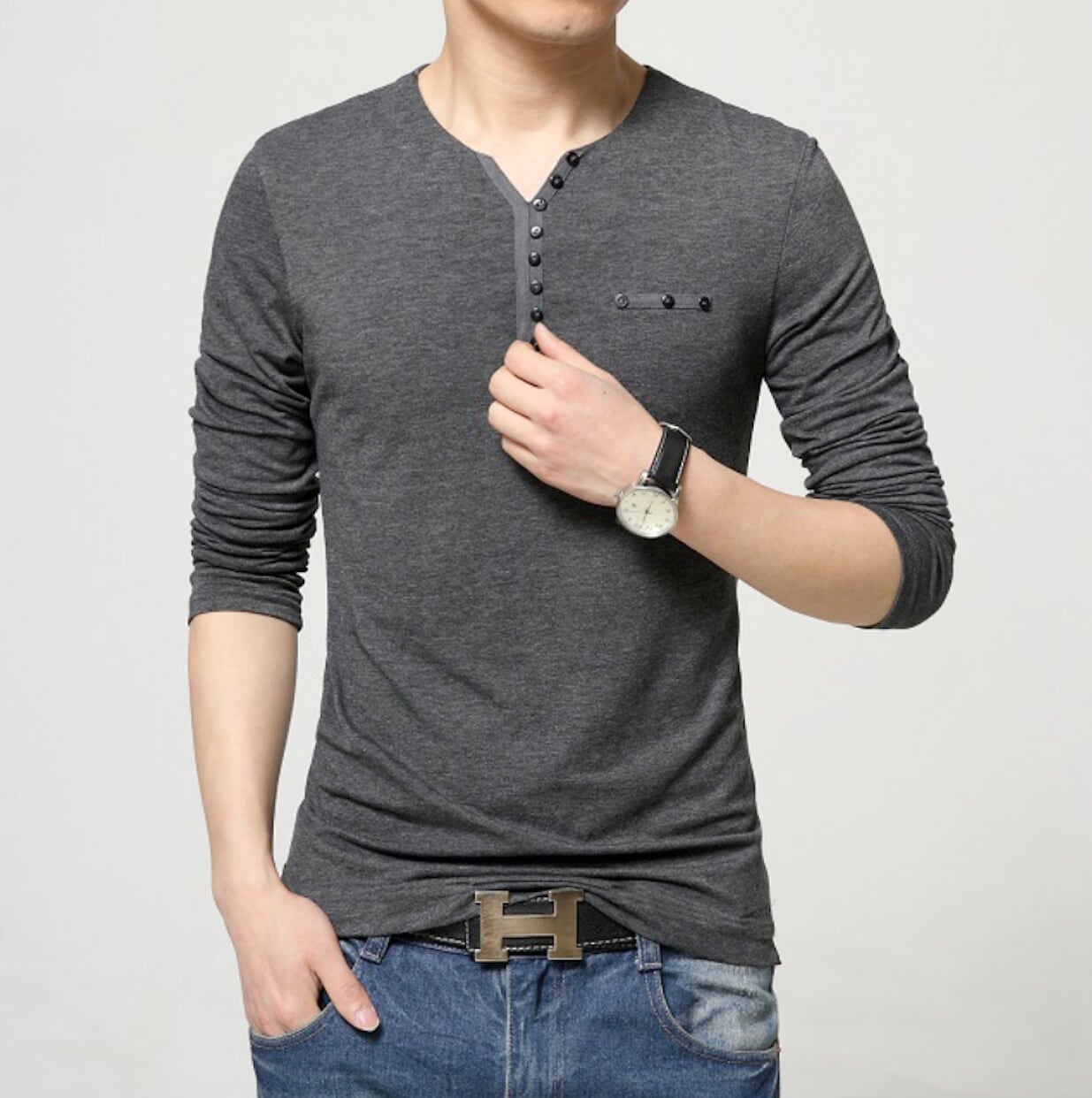 Buttons-Adorned Casual Men's Top