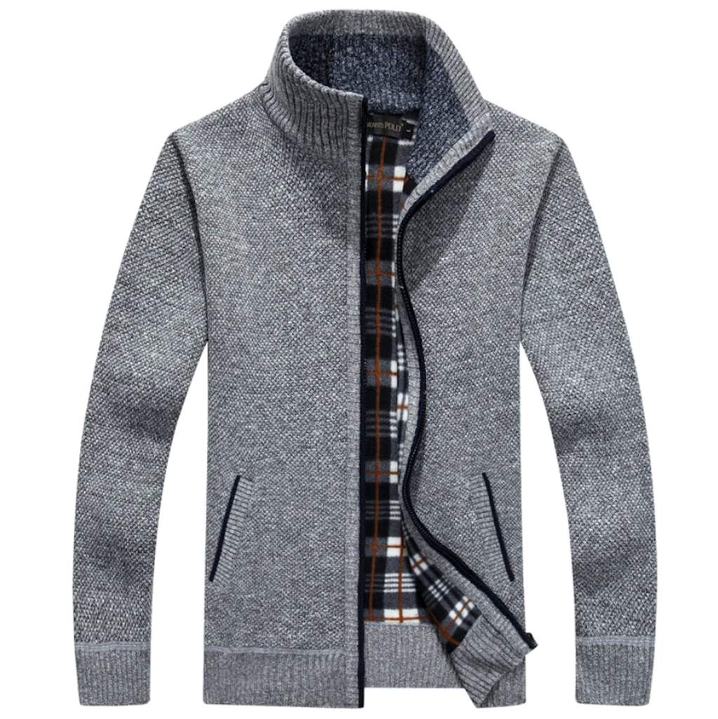 Slim Fit Zipper Cardigan for Men with Stand-Up Collar