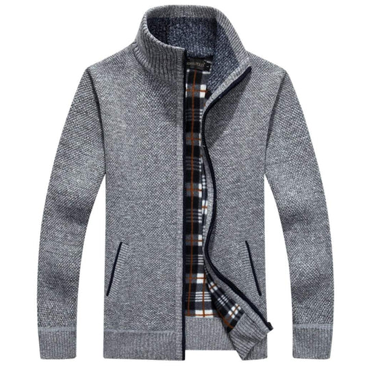 Slim Fit Zipper Cardigan for Men with Stand-Up Collar