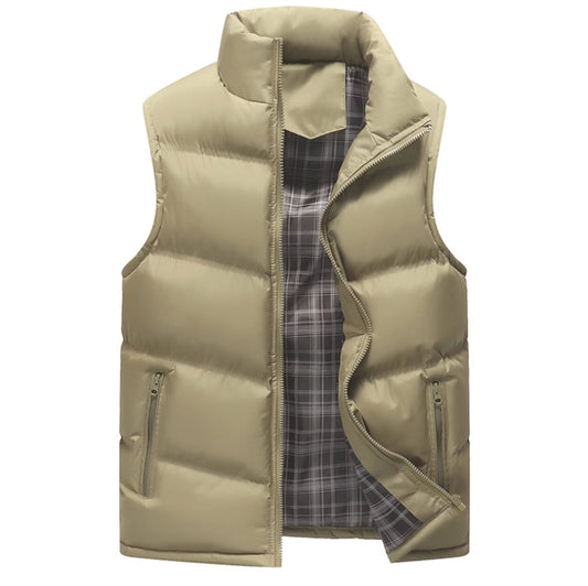 Khaki Winter Puffer Vest with Zipper for Men