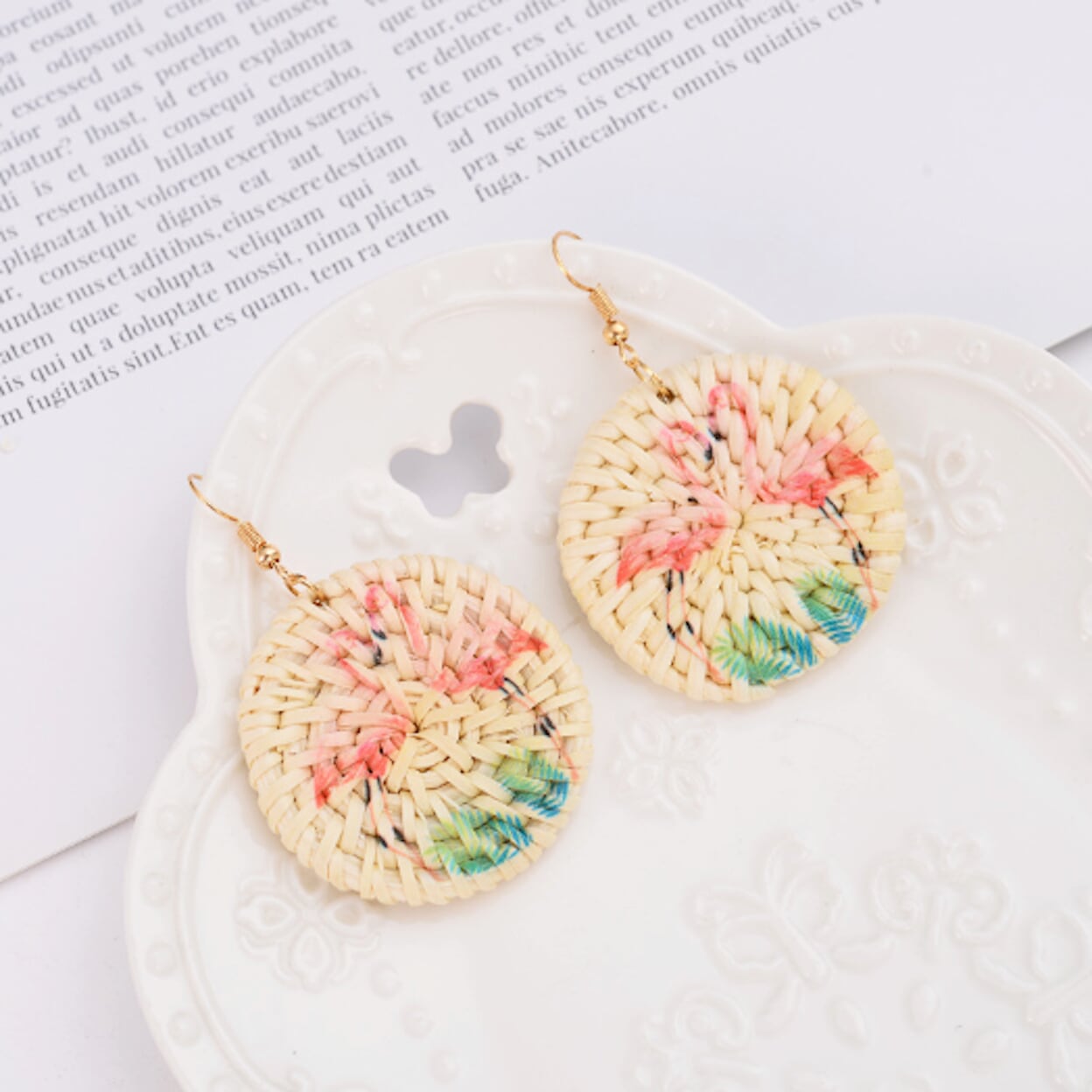 Rattan Flamingo Dangle Earrings