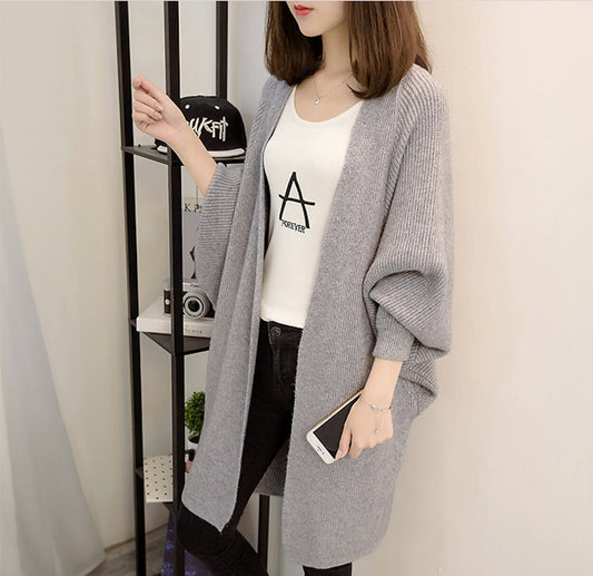 Women's Open Front Cardigan with Mid-Length and Pockets