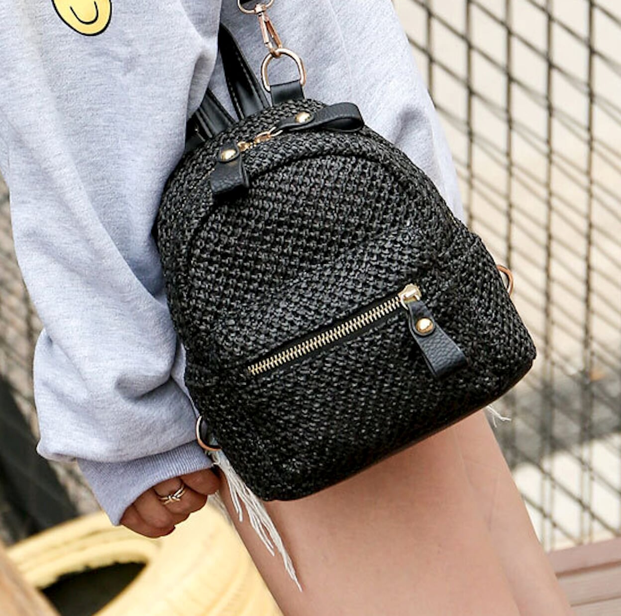 Compact Straw Backpack