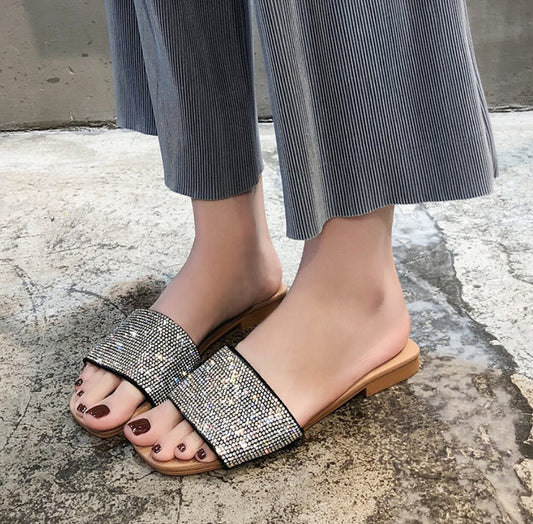 Rhinestone Slip-On Sandals for Women