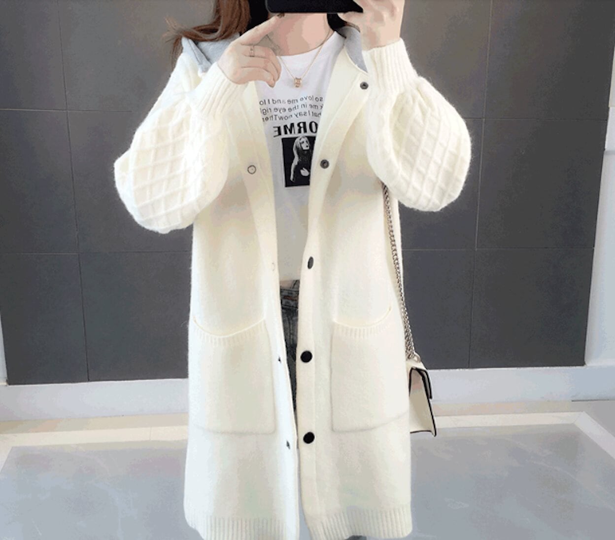Mid-Length Women's Hooded Cardigan