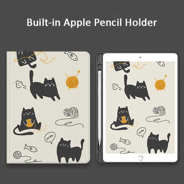 Black Cat iPad Pro Case with Pencil Holder