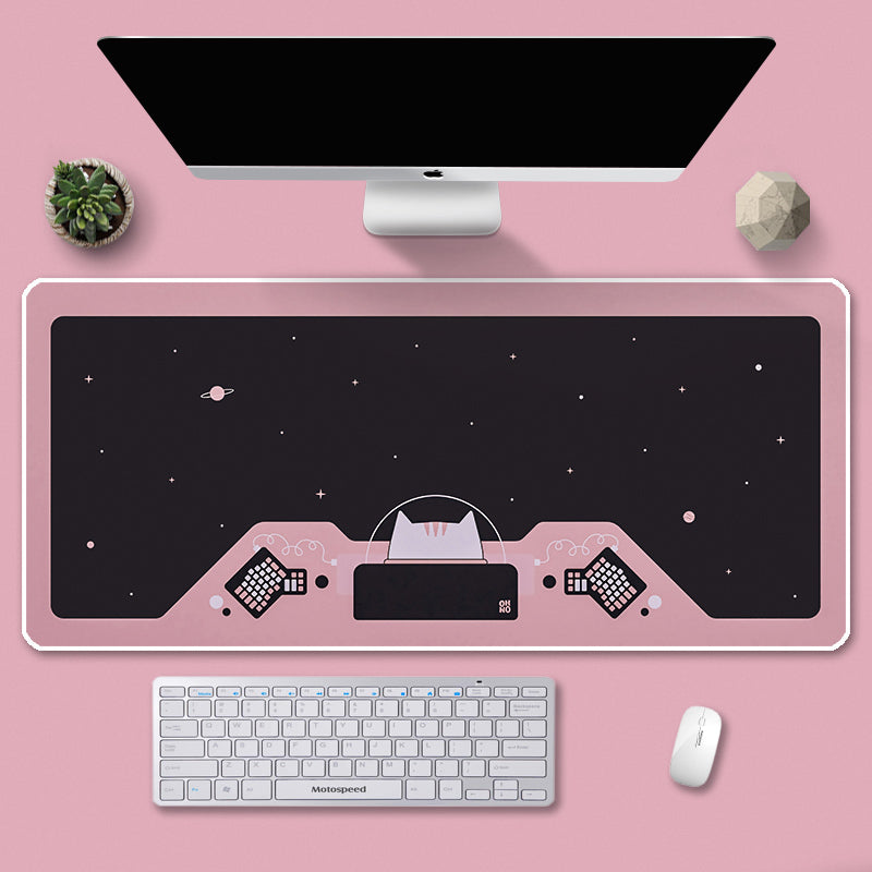 C22-9 Cat Astronaut Large Gaming Mousepad Cute Outer Space Room Decor