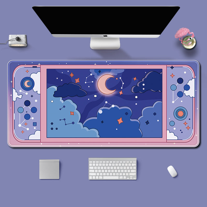 C33-03 Moon and Stars Large Desk Mat Kawaii Aesthetic Mouse Pad Cute night Sky Art