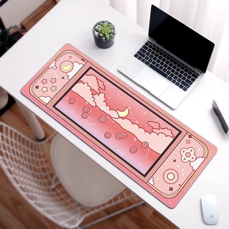 C33-12 Moon and Stars Large Desk Mat Kawaii Aesthetic Mouse Pad Cute Sky Art orange red