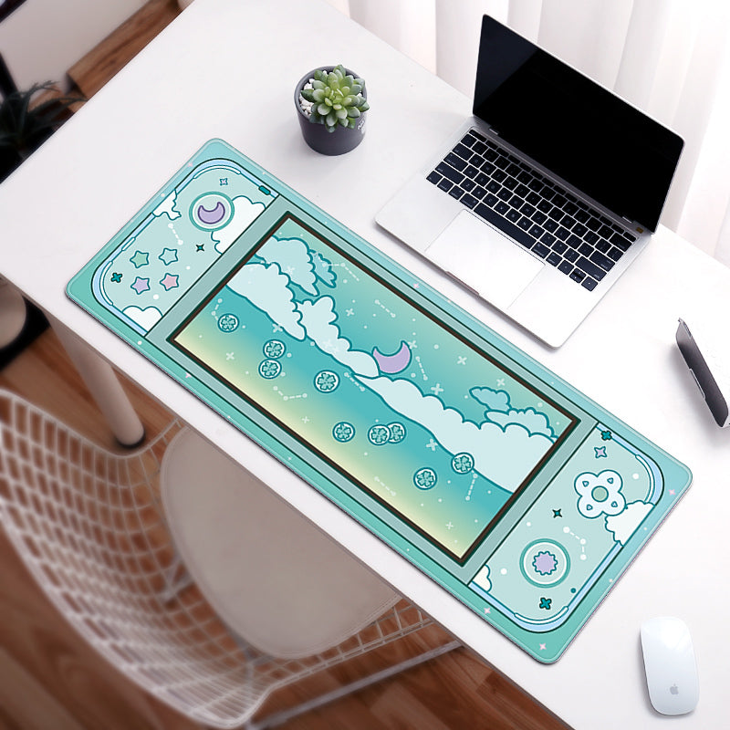 C33-14 Moon and Stars Large Desk Mat Kawaii Aesthetic Mouse Pad Cute Sky Art blue