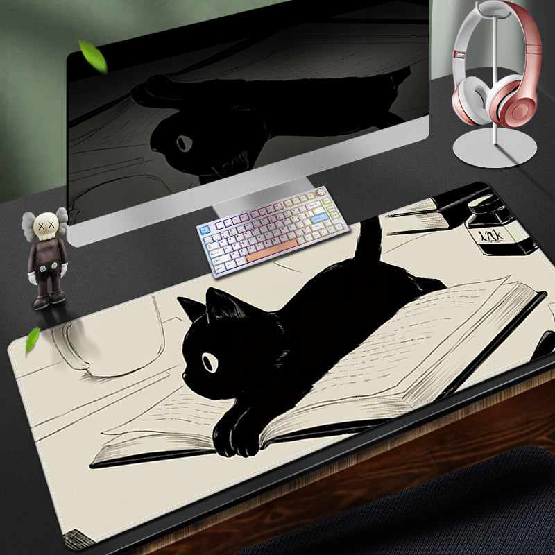 C45-01 Black Cat Large Mouse Mat Black Kitten Owner Gifts Cat Decor