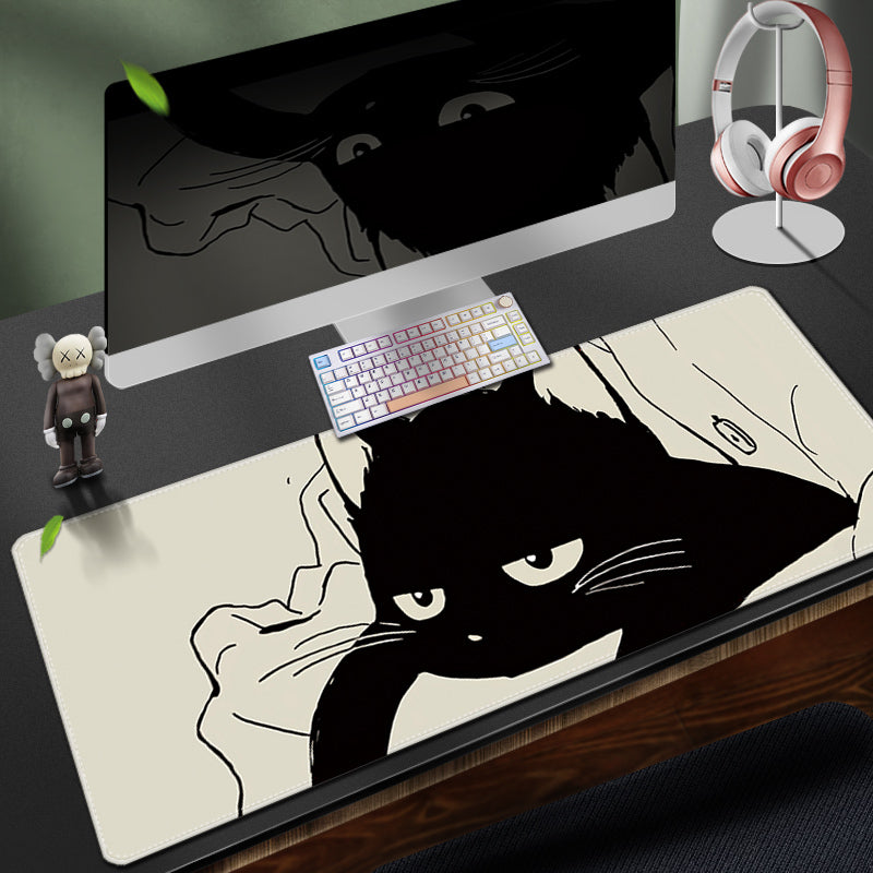 C45-02 Black Cat Large Mouse Mat Black Kitten Owner Gifts Cat Decor