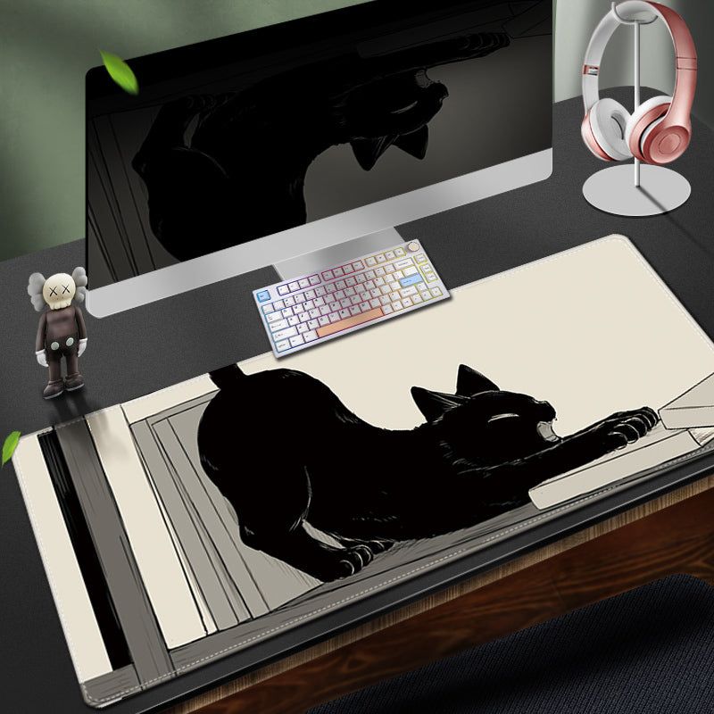 C45-04 Black Cat Large Mouse Mat Black Kitten Owner Gifts Cat Decor