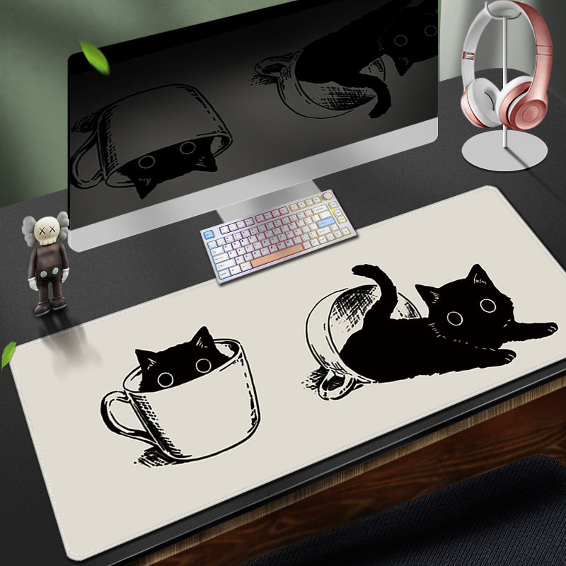 C45-07 Black Cat Large Mouse Mat Black Kitten Owner Gifts Cat Decor