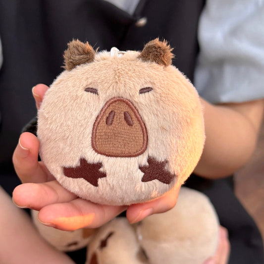 Capybara Plush Keychain - Adorable Round Design