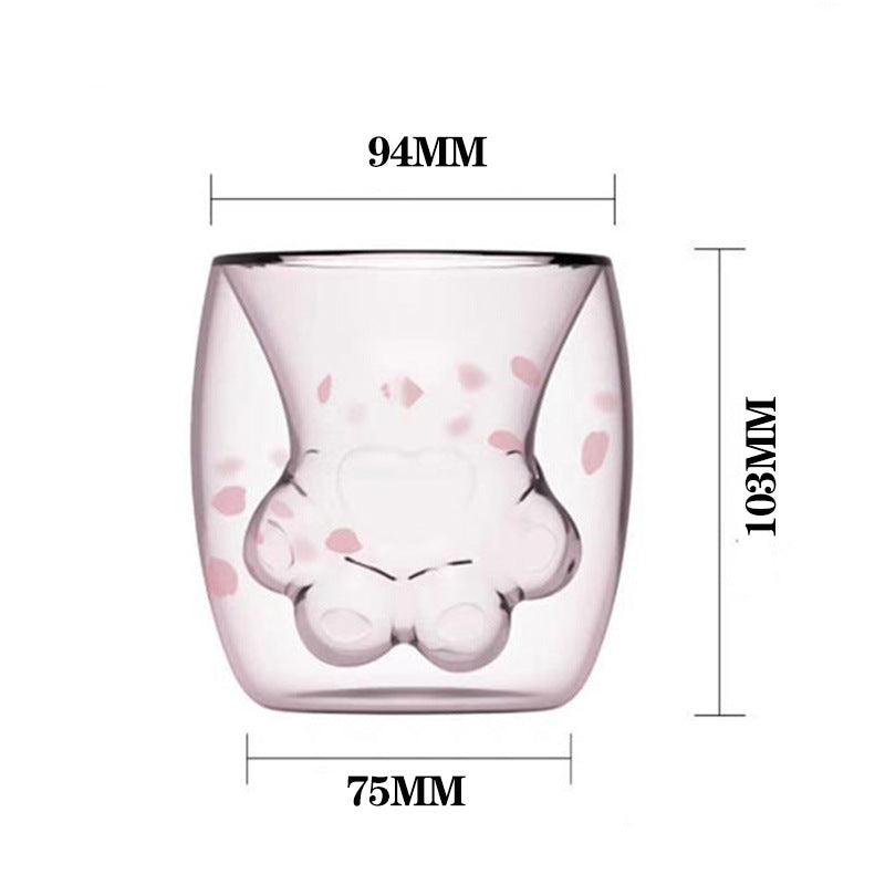 Cute Cat Paw Double Wall Glass Mug