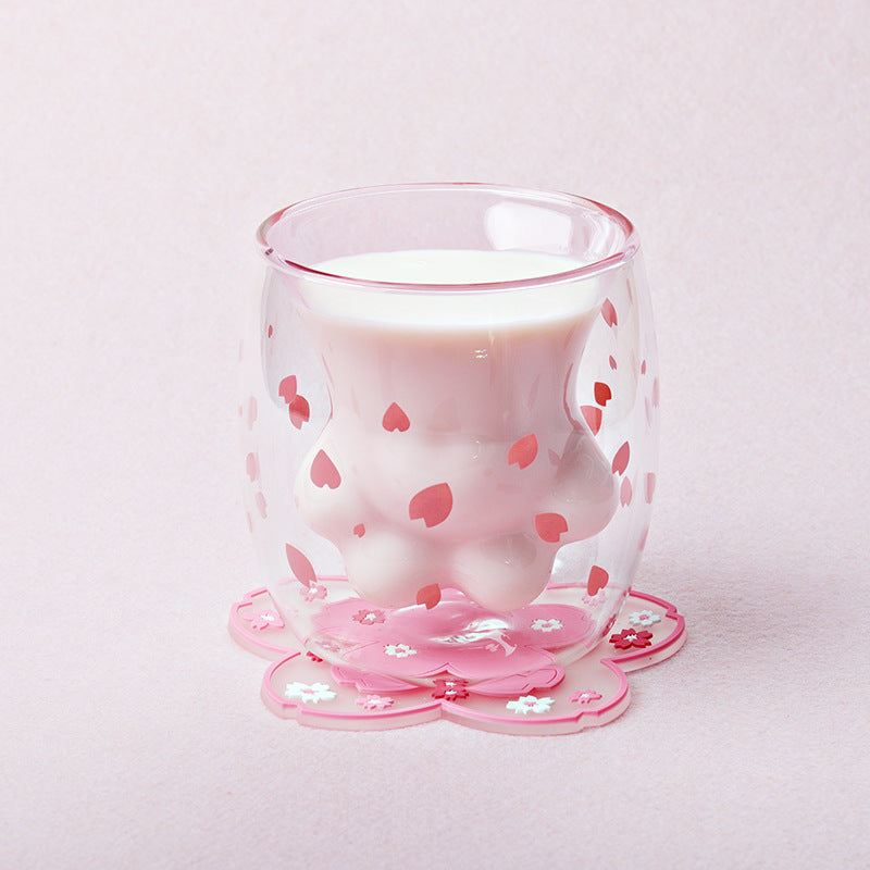 Cute Cat Paw Double Wall Glass Mug