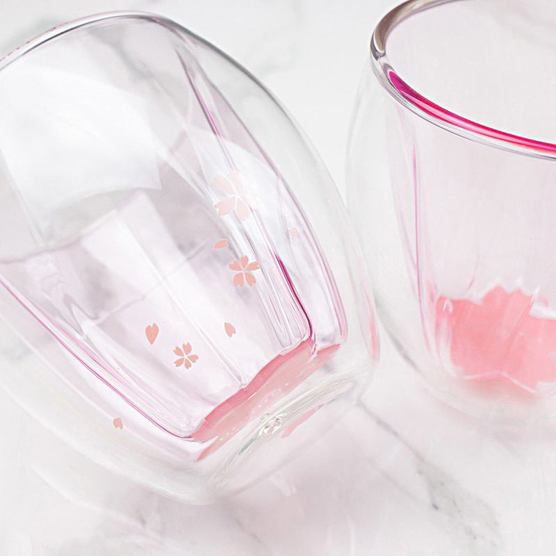 Cherry Blossom Double Wall Glass Cup