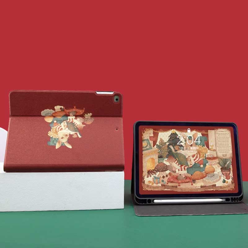 Retro Rabbit iPad Case with Pencil Holder