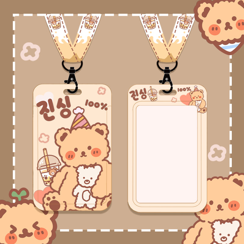 Cute Bear Card Holder Kawaii Badge Holders Cute ID Card Holders Bear Lover Gifts College Student Gifts for Coworkers (1)