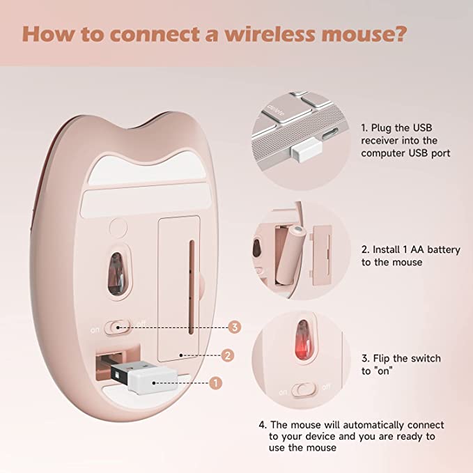 Cute Cat Wireless Mouse - Pastel Colors