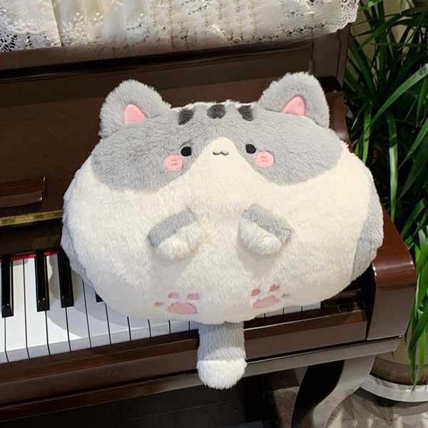 Cute Gray Cat Plush Cushion Kawaii Cat Plushie Pillow Cat Gaming Room Decor (2)