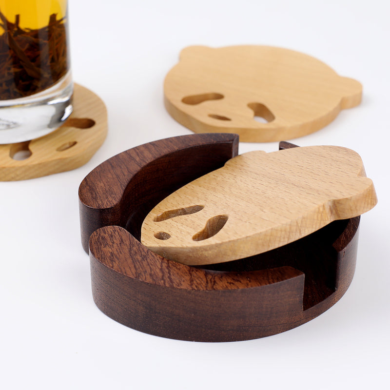 Handcrafted Panda Coaster Set with Stand