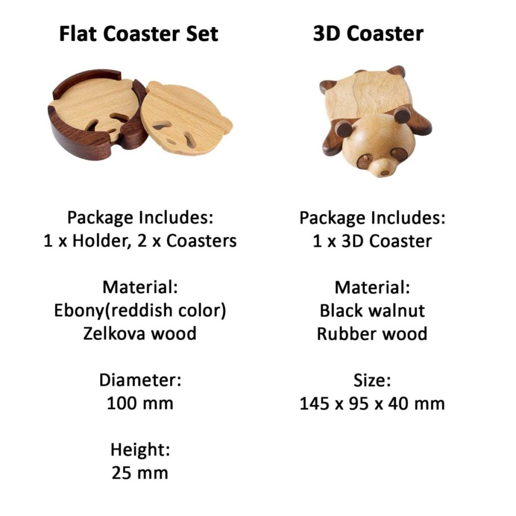 Handcrafted Panda Coaster Set with Stand