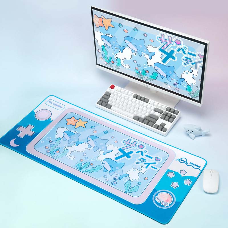 Cute Shark Gaming Desk Mat with Ocean Vibes