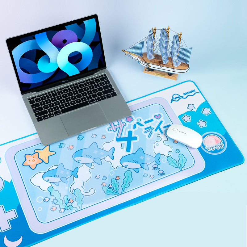 Cute Shark Gaming Desk Mat with Ocean Vibes