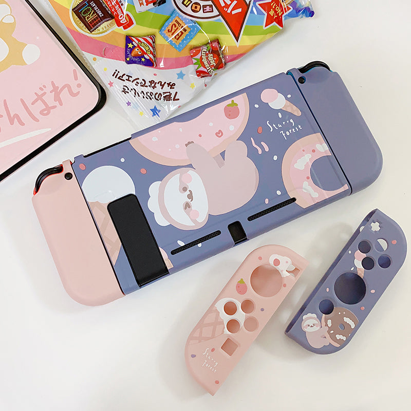 Cute Sloth Switch Cover Case Pastel Pink Purple Case for Switch Lite OLED (2)