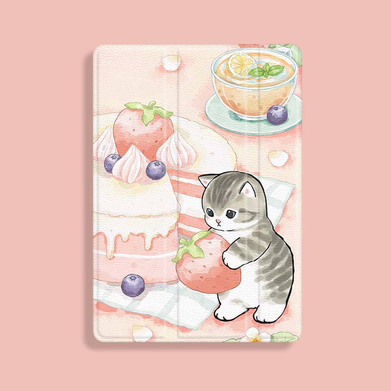 Cute iPad Case Pastel Cat iPad Pro Case Cover Kawaii iPad Mini 6 Folio Cases (5)