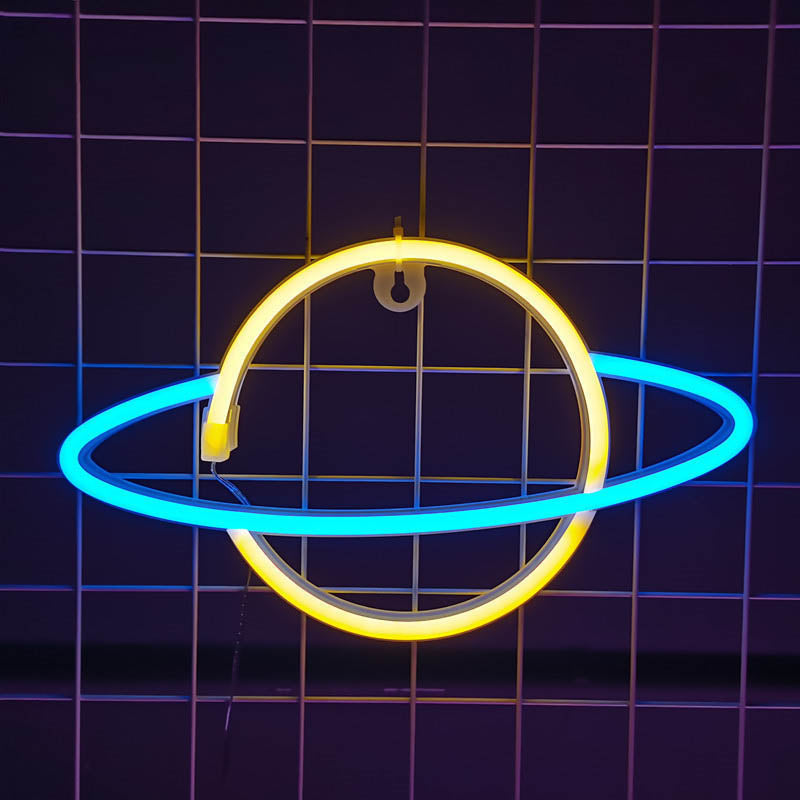 Cute yellow Planet Neon Sign LED Night Lamp Neon Wall Decor Astronomy Gifts (3)