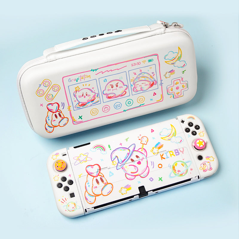 Kawaii Kirby Switch OLED Case with Doodle Design