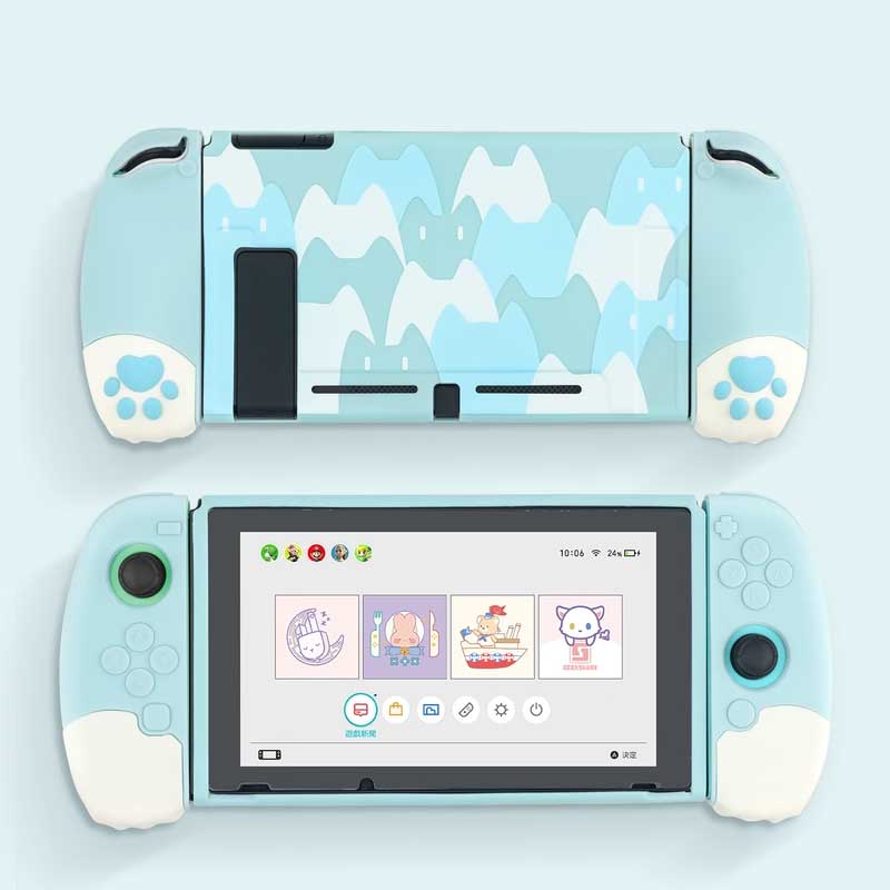 Ergonomic Cat Switch Case Cute Protective Switch OLED Cover 3D Cat Paw blue