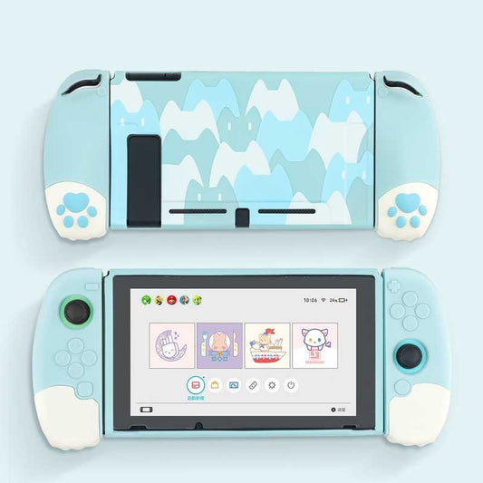 Ergonomic Cat Switch Case Cute Protective Switch OLED Cover 3D Cat Paw blue