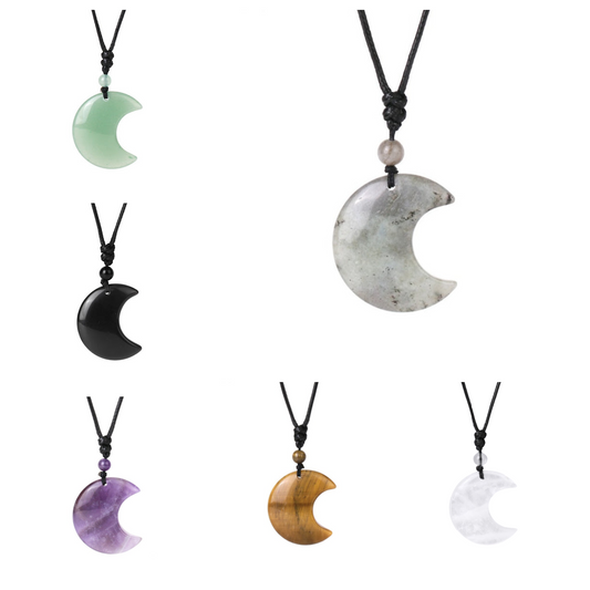 Crescent Moon Crystal Necklace with Natural Stone