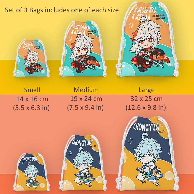 Chibi Genshin Drawstring Bags Set