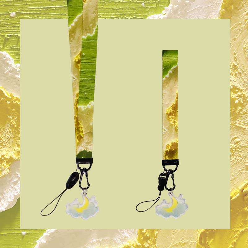 Green Sky Lanyard Aesthetic Phone Straps Necklace for Keys Oil Painting Keychain Wristlet (3)