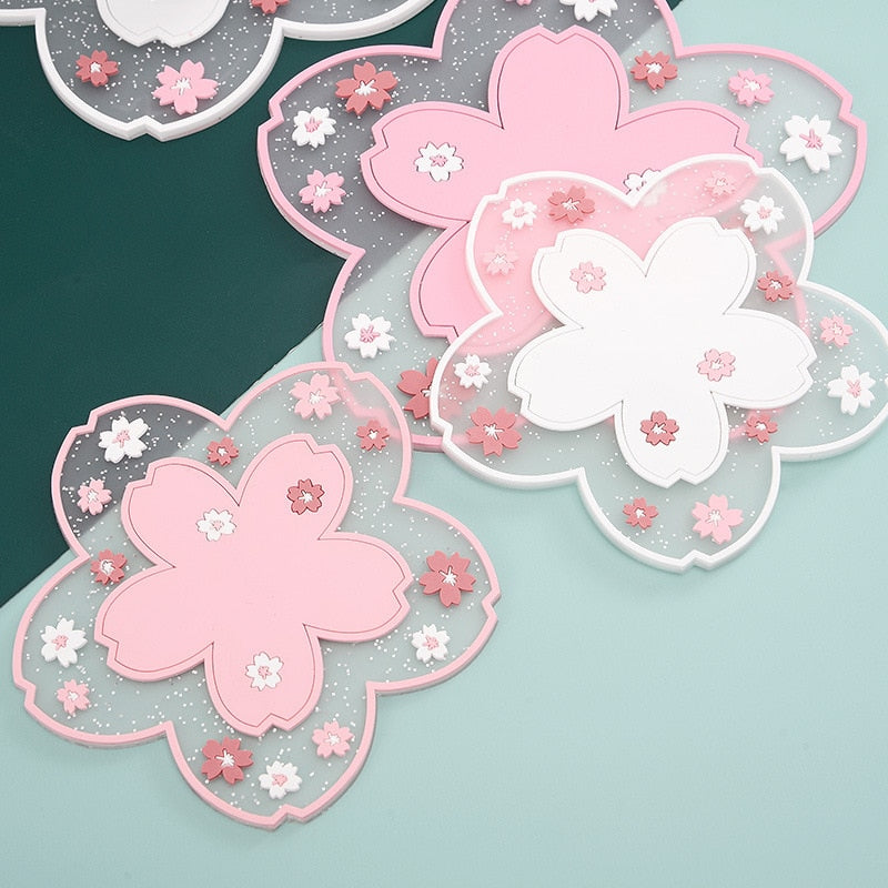 Kawaii Sakura Coffee Coaster - Silicone/Pink/White