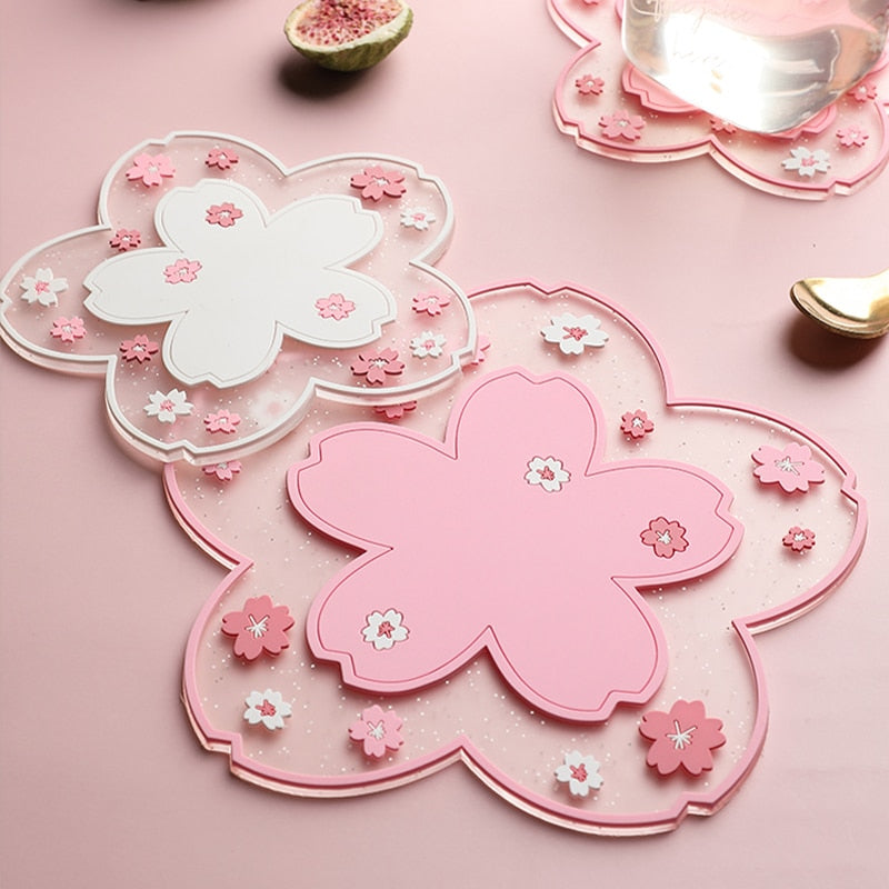 Kawaii Sakura Coffee Coaster - Silicone/Pink/White