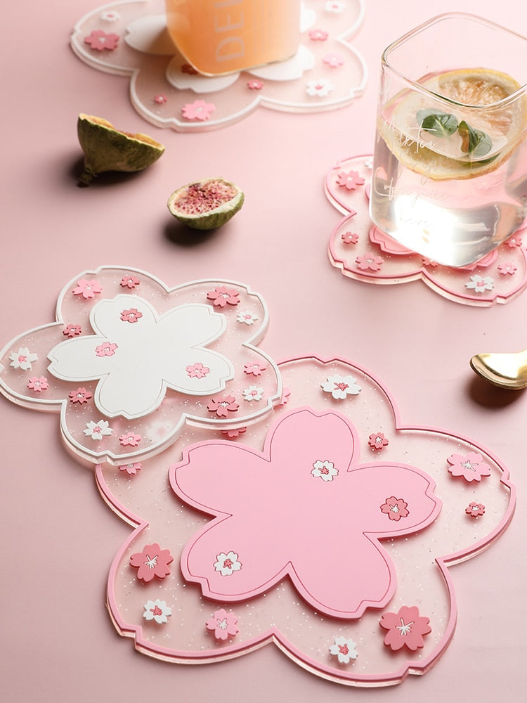 Kawaii Sakura Coffee Coaster - Silicone/Pink/White