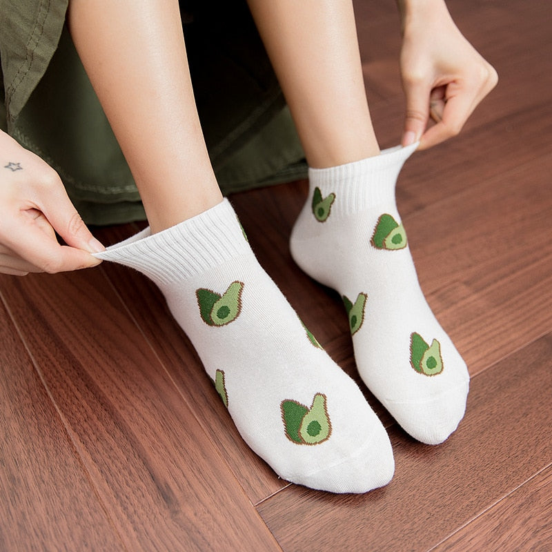 Avocado-Hued Kawaii Socks for Fashionistas