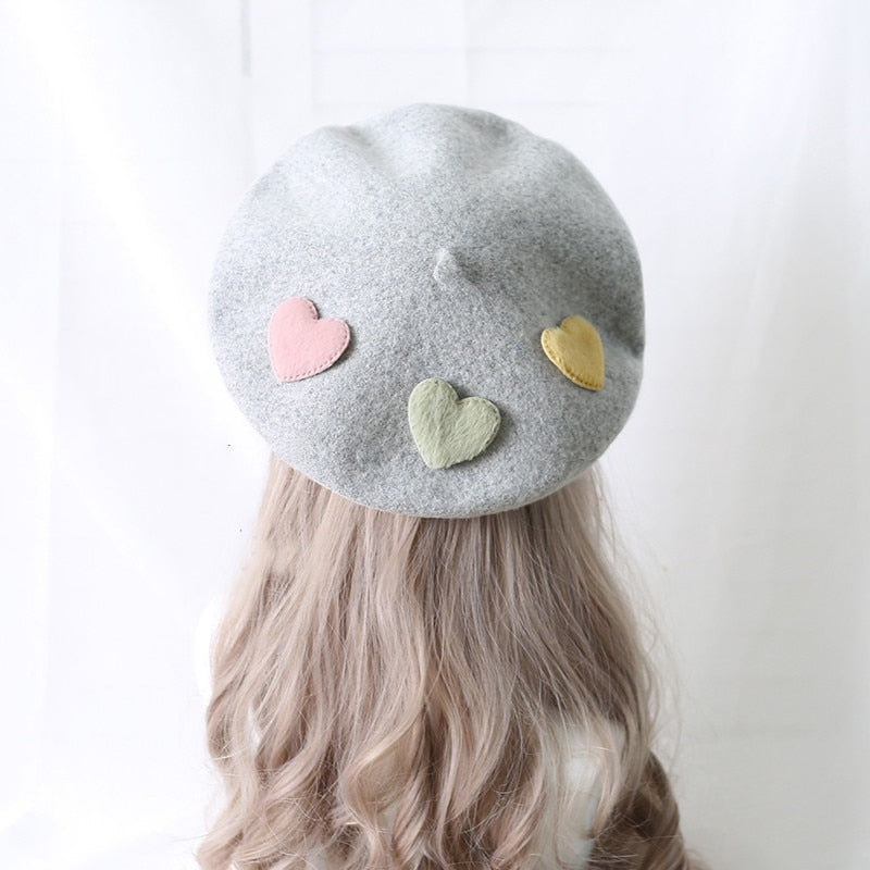 Heart-Patterned Kawaii Beret Hat