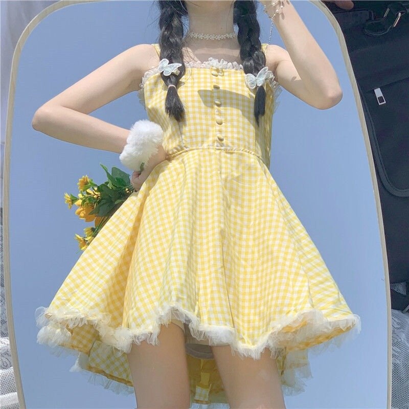 Cheerful Yellow Plaid Mini Dress