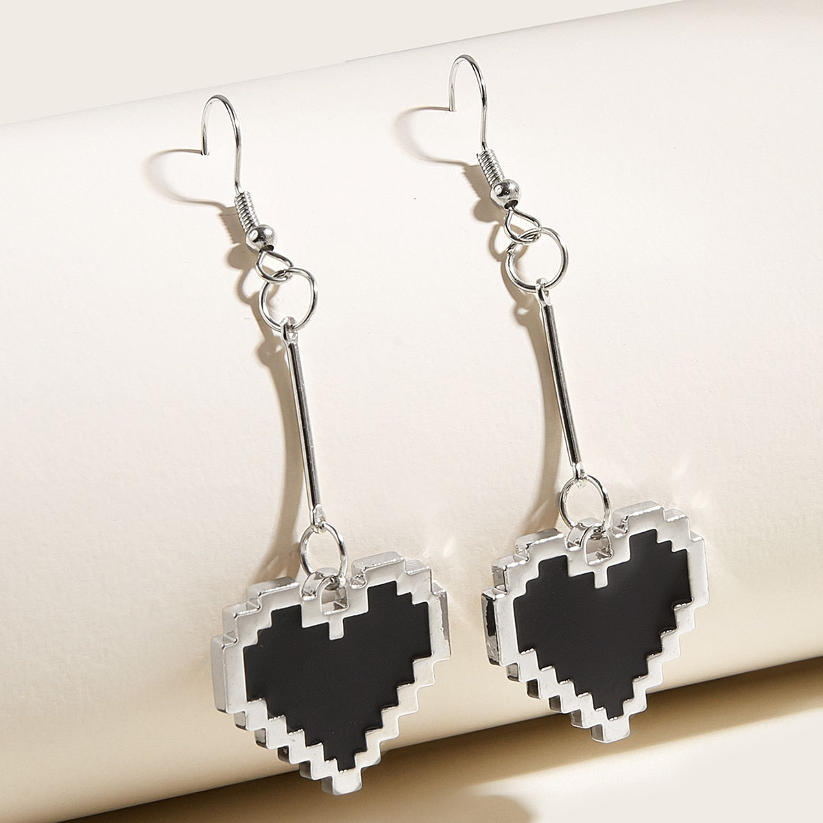 Adorkable Black Mosaic Love Pixel Earrings