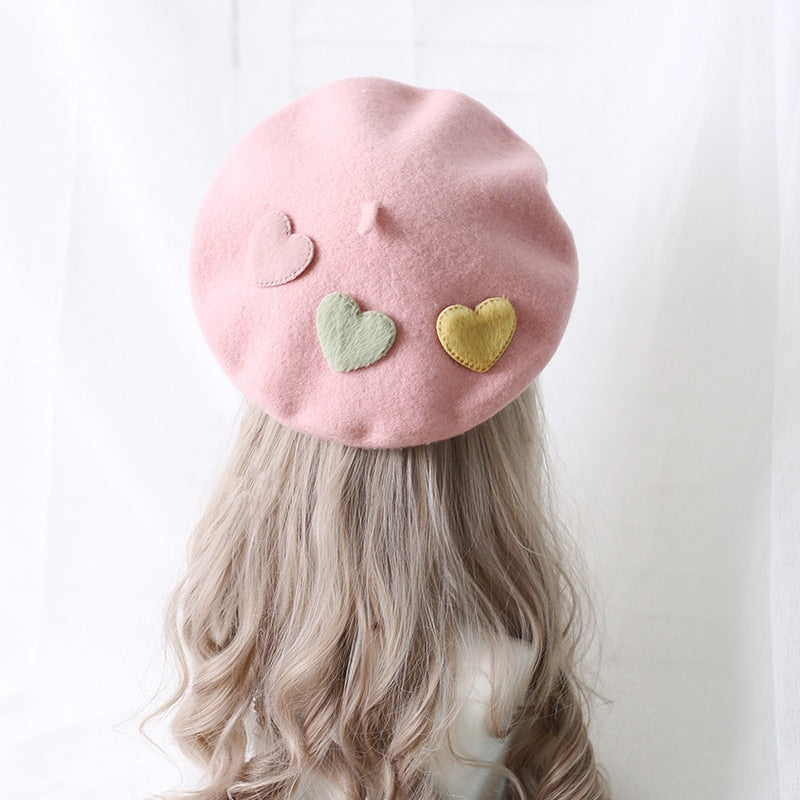 Heart-Patterned Kawaii Beret Hat