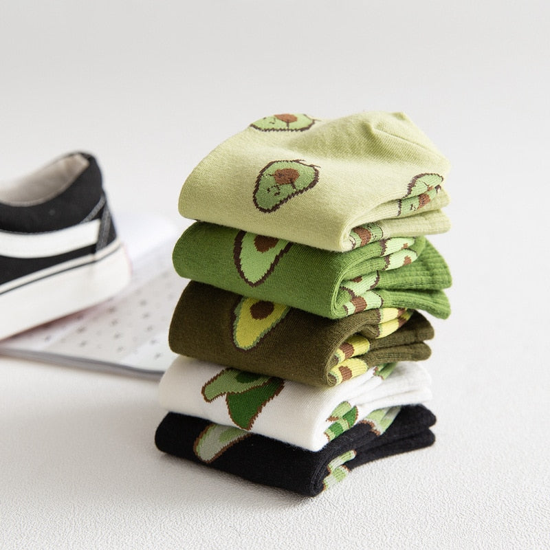 Avocado-Hued Kawaii Socks for Fashionistas