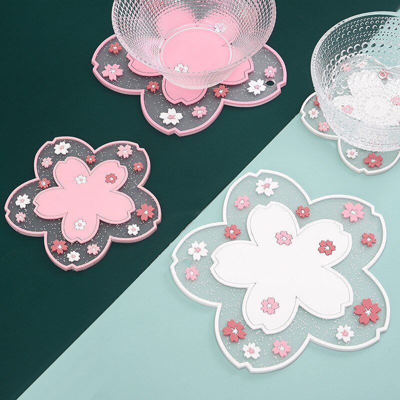 Kawaii Sakura Coffee Coaster - Silicone/Pink/White