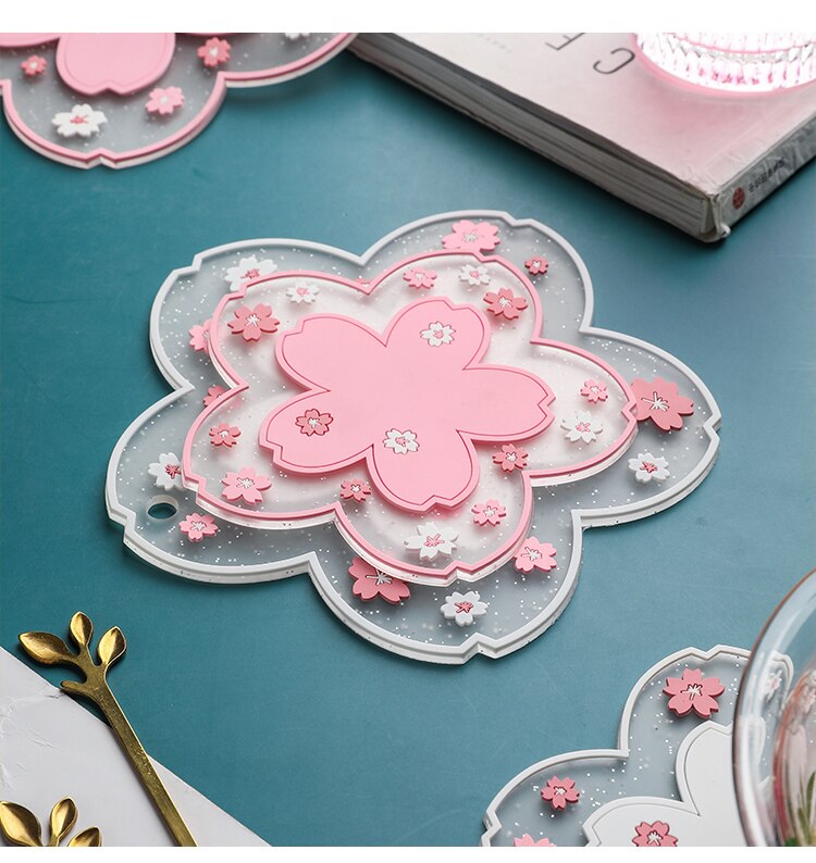 Kawaii Sakura Coffee Coaster - Silicone/Pink/White